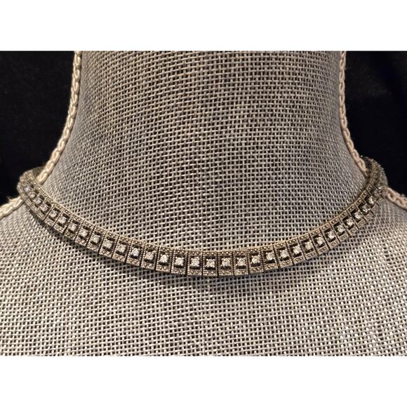 Vintage Sterling Silver Marcasite & Clear Crystal Choker Necklace & Bracelet Set - Picture 5 of 10